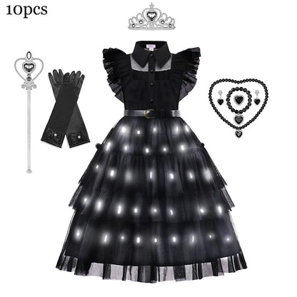 Wednesday Addams Costume Kids With LED Fancy Carnival