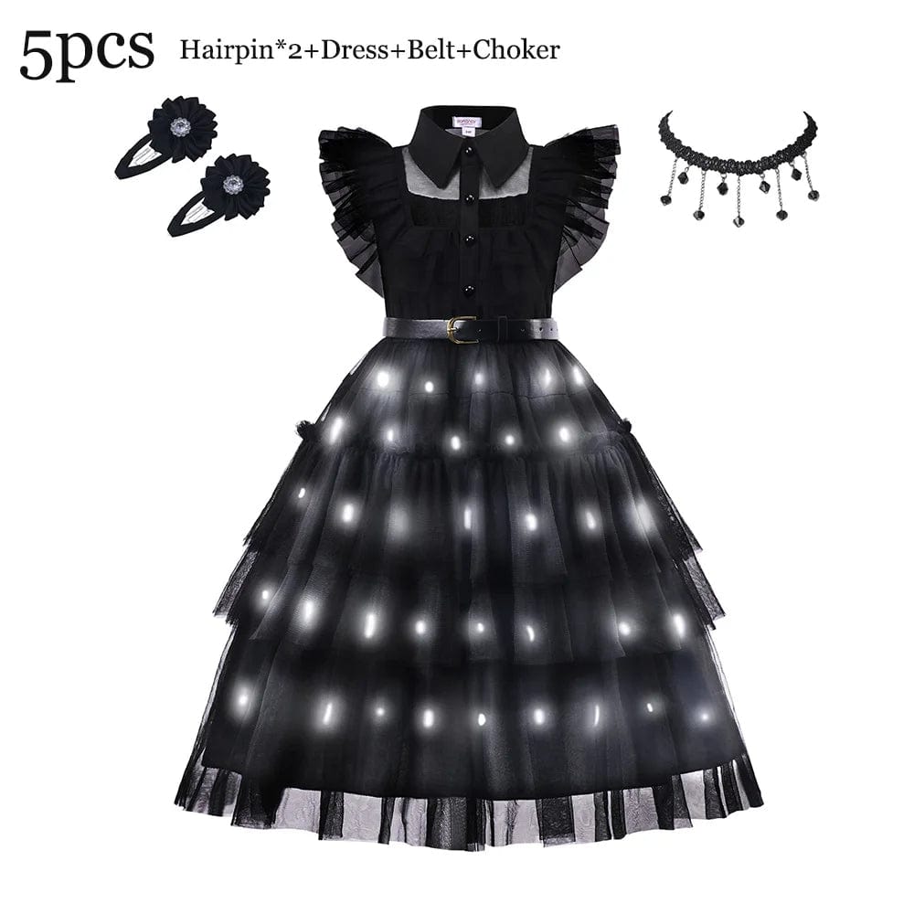 Wednesday Addams Costume Kids With LED Fancy Carnival