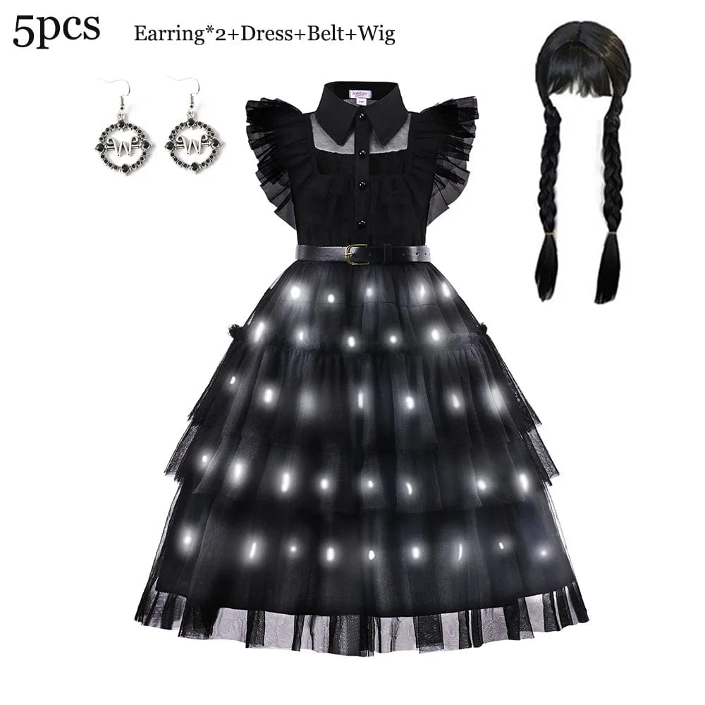 Wednesday Addams Costume Kids With LED Fancy Carnival