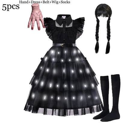 Wednesday Addams Costume Kids With LED Fancy Carnival