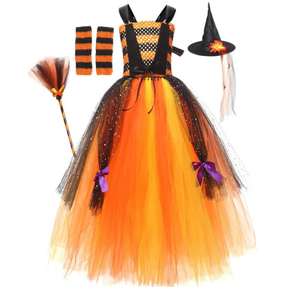 Witch Costume Girls High Quality Stripe Dress